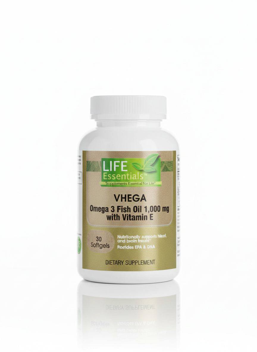 VHEGA OMEGA 3 FISH OIL, 1000mg WITH VITAMIN E